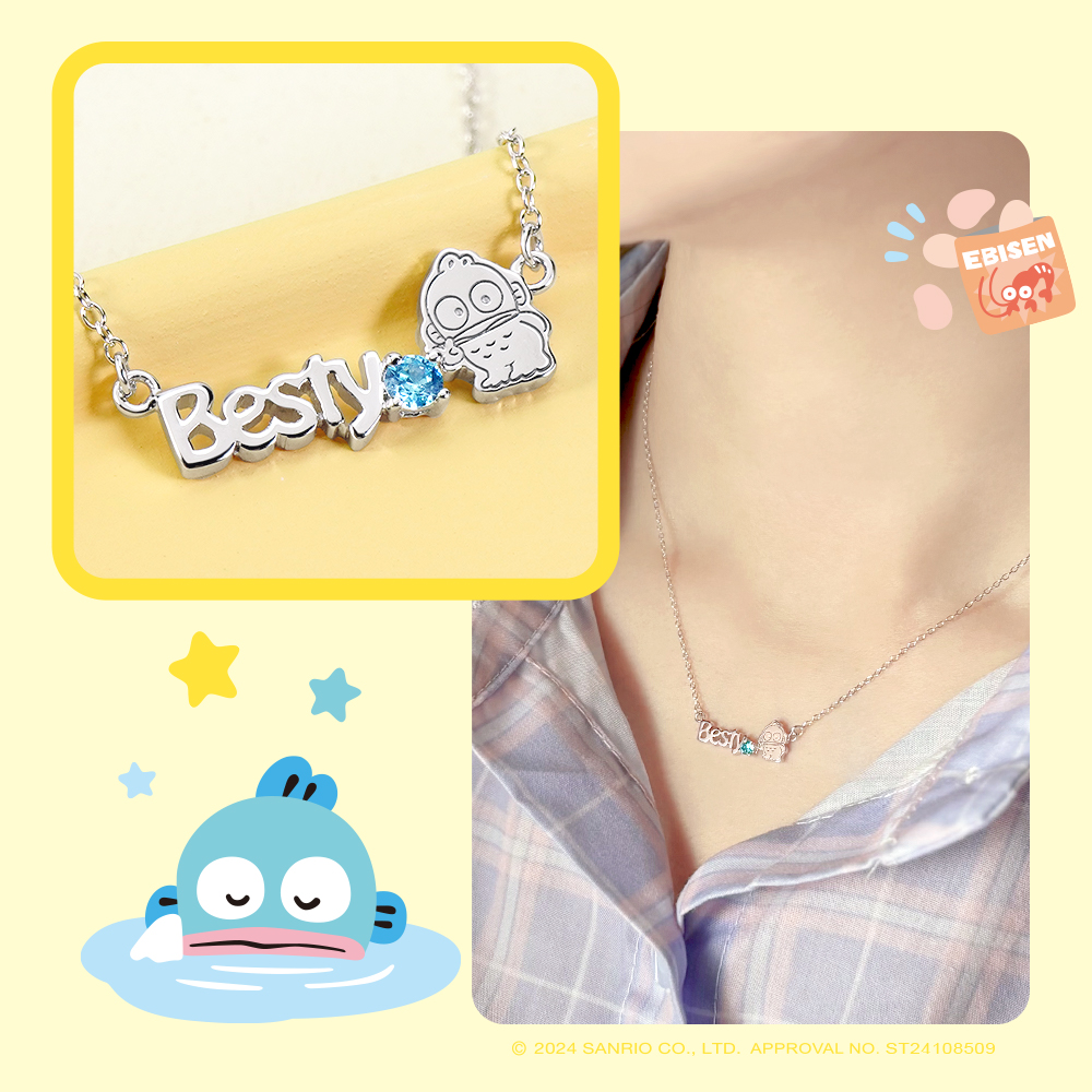 SANRIO 授權人魚漢頓純銀項鍊近距離細節,鋯石閃耀設計