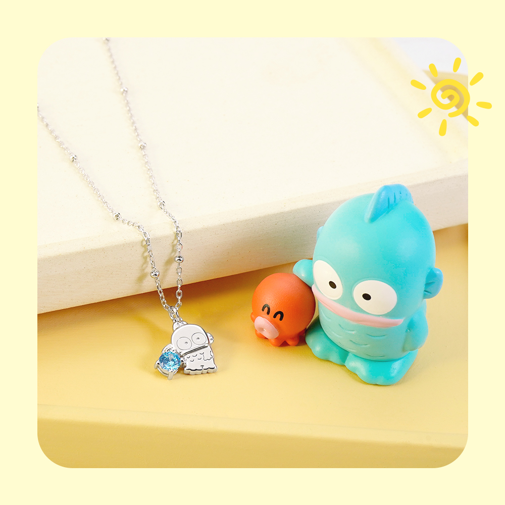 人魚漢頓 Hangyodon 純銀誕生石項鍊與角色公仔情境展示