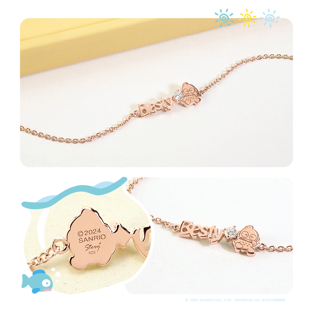 人魚漢頓客製純銀手鍊細節近拍,字母與晶鑽設計