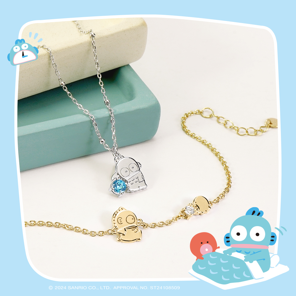 人魚漢頓誕生石純銀項鍊及手鍊雙色搭配展示(銀色與金色)