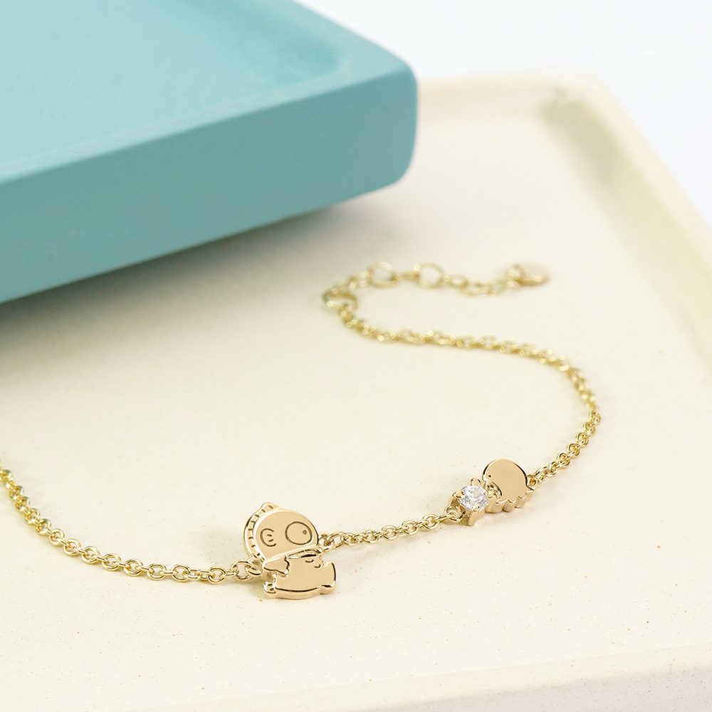 人魚漢頓黃 K 金純銀手鍊細節近拍,立體角色造型