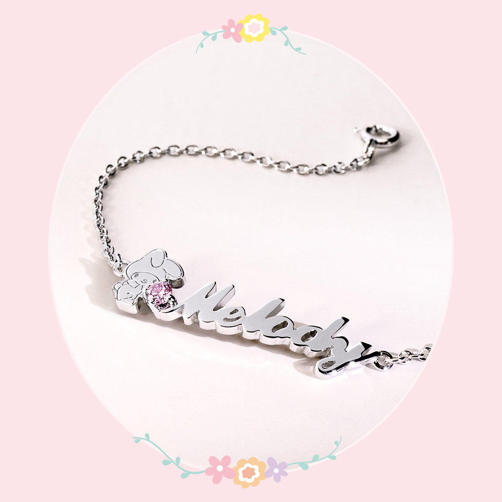 美樂蒂字母手鍊晶鑽選擇說明,白鑽與粉色鑽款式展示