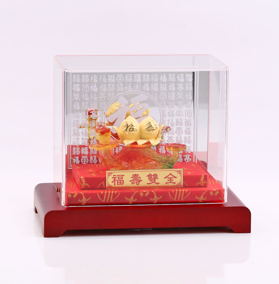 福壽雙全-壽桃祝壽推薦純黃金擺件