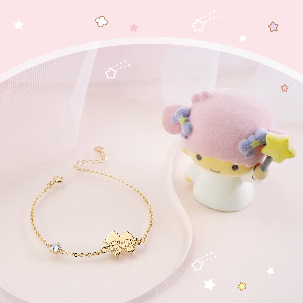 Little Twin Stars 雙星仙子誕生石純銀手鍊實拍,搭配 KikiLala 公仔展示夢幻風格