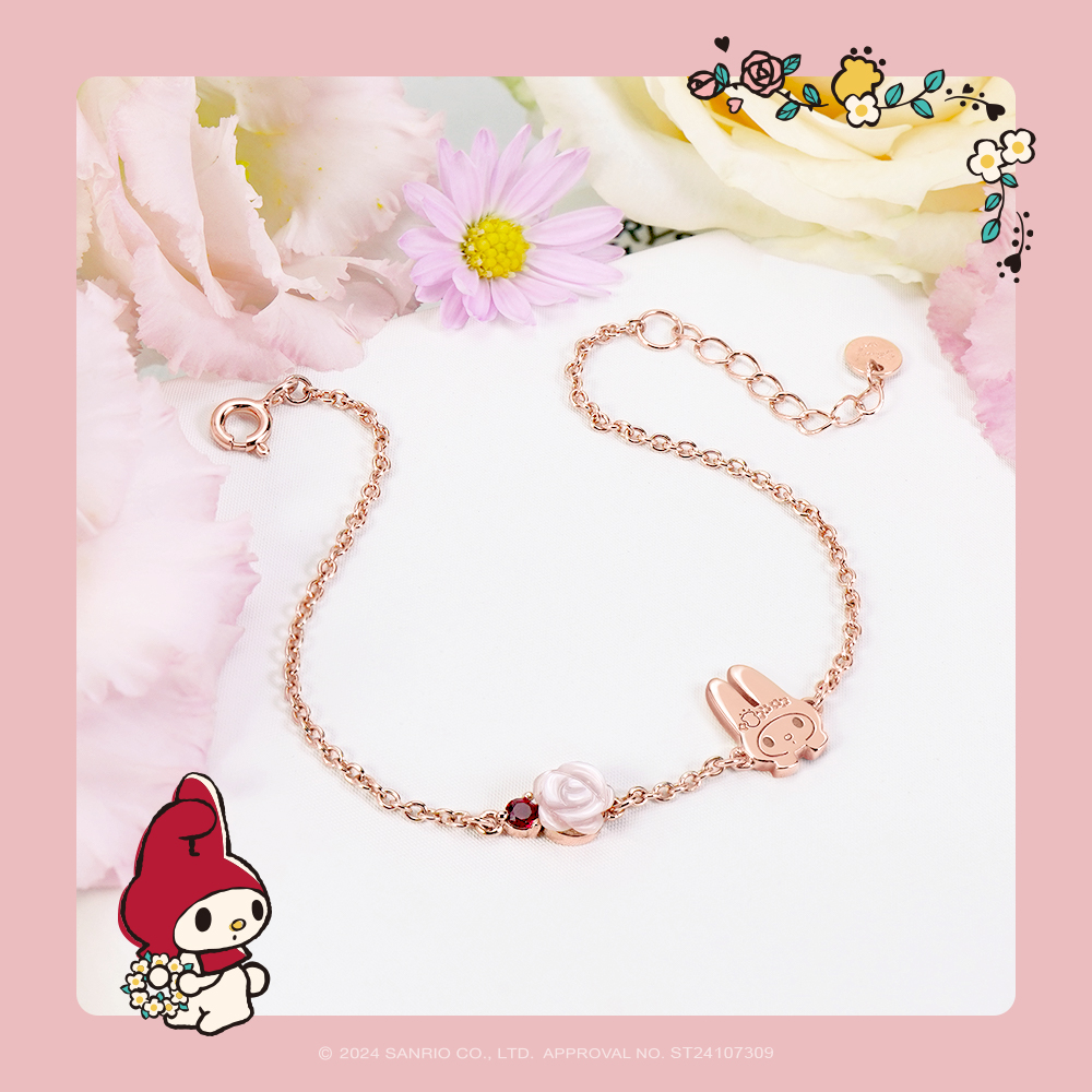 My Melody 純銀手鍊平拍展示,可調式延長鍊設計細節