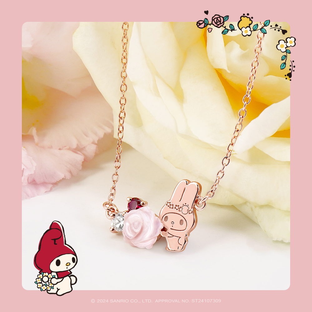 My Melody 純銀項鍊背面與細節展示,正版授權與精緻工藝設計