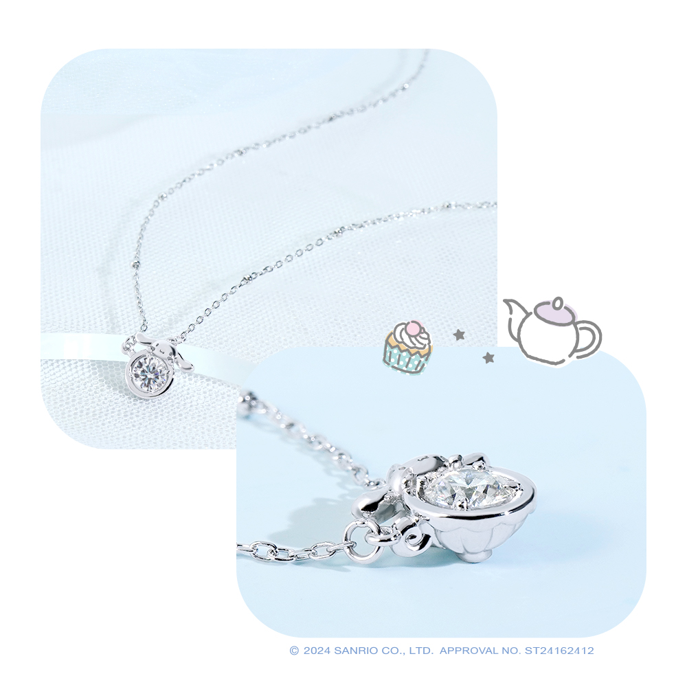 Cinnamoroll 莫桑石純銀項鍊與戒指系列搭配展示圖