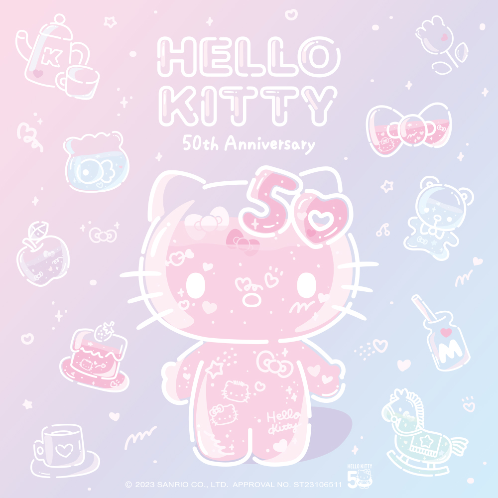 Hello Kitty 50週年主視覺插畫,粉嫩夢幻三麗鷗風格設計