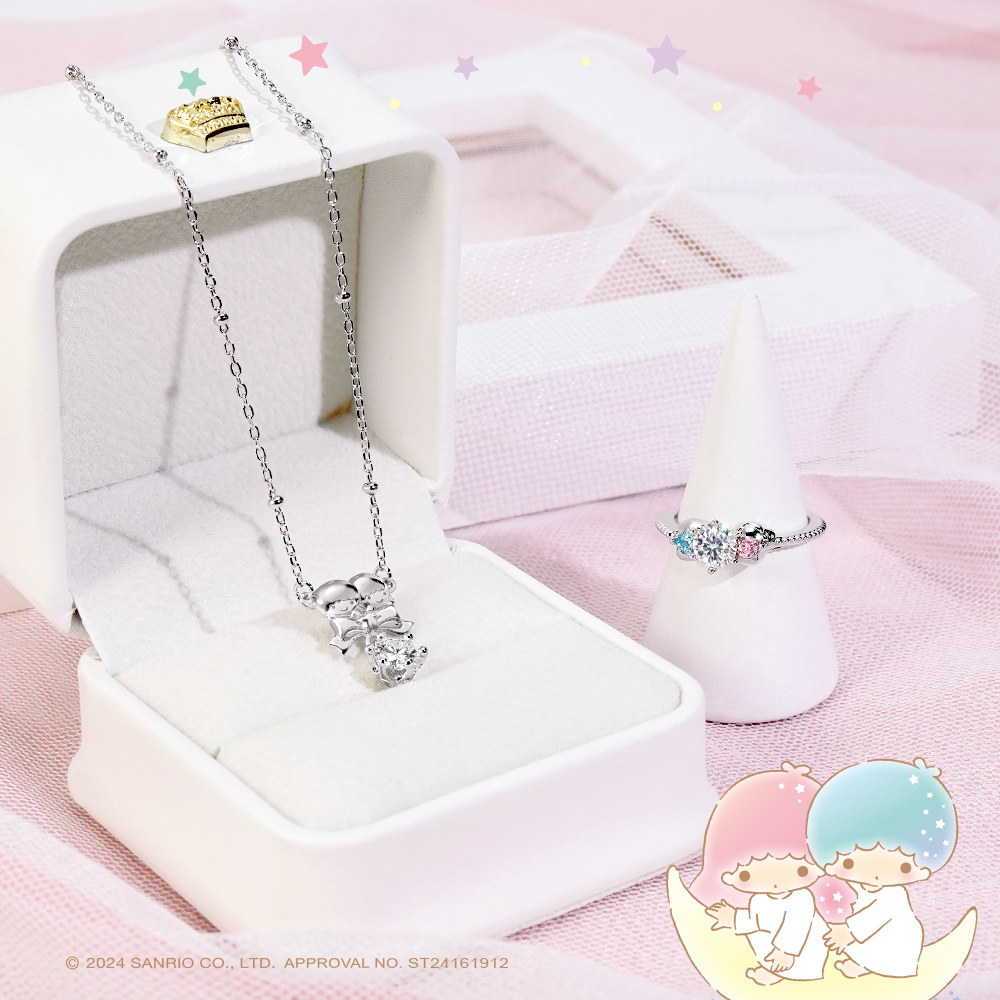 Little Twin Stars 莫桑石項鍊與戒指系列搭配展示圖