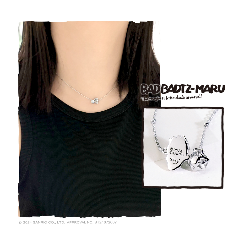模特兒實際配戴 Bad Badtz-maru 純銀項鍊穿搭照