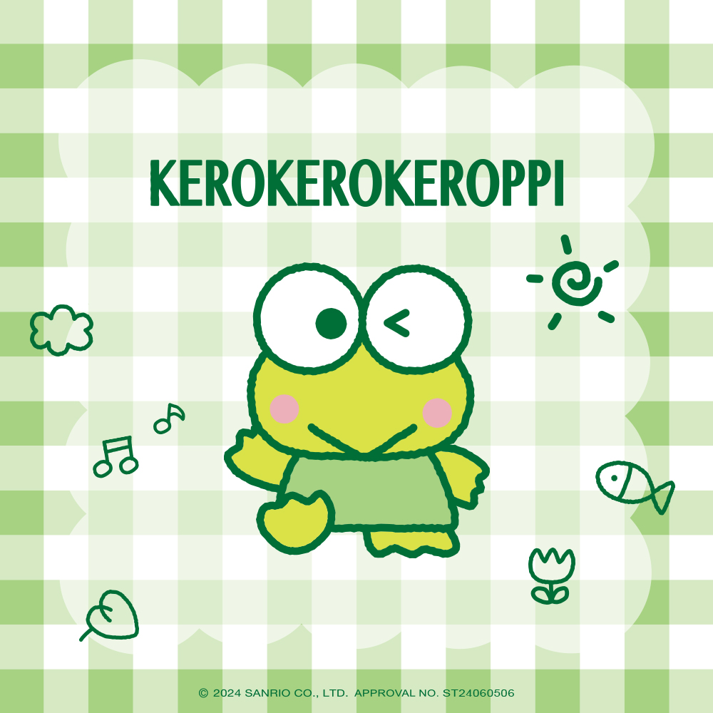 Kero Kero Keroppi 大眼蛙主視覺插畫與綠色格紋背景設計