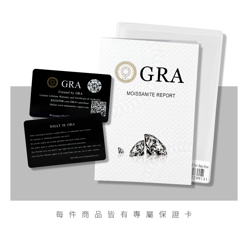 GRA 莫桑石保證卡與鑑定證書展示圖