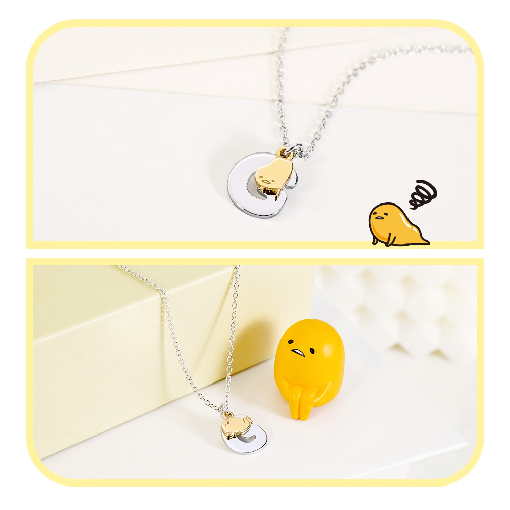 Gudetama 雙層字母純銀項鍊雙圖展示照