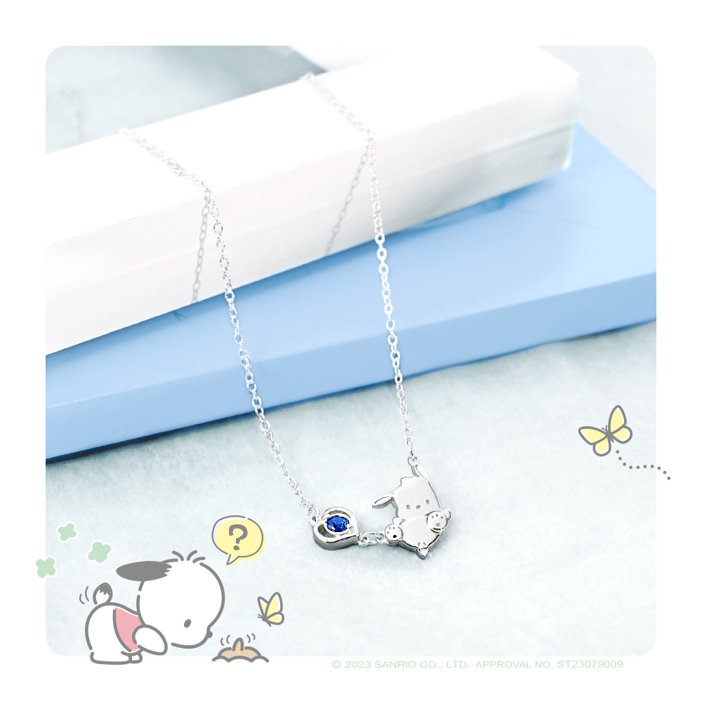 Pochacco 愛心晶鑽純銀項鍊商品特寫圖