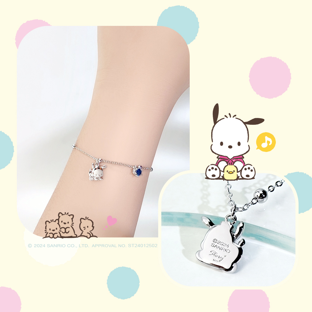 Pochacco 誕生石純銀手鍊實際配戴展示照