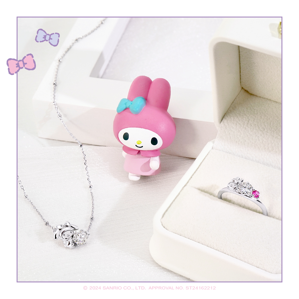 My Melody 莫桑石項鍊與戒指系列搭配展示圖