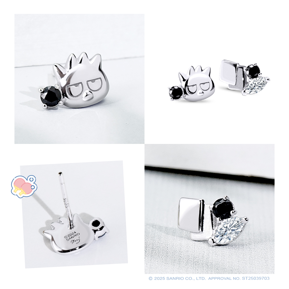 酷企鵝Bad Badtz-maru晶鑽925純銀耳環細節展示,三麗鷗正版授權耳環。