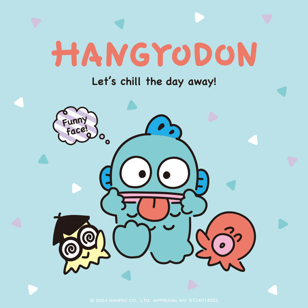 Sanrio人魚漢頓 Hangyodon 經典系列主視覺插畫,大眼呆萌角色與章魚好友一起俏皮登場。