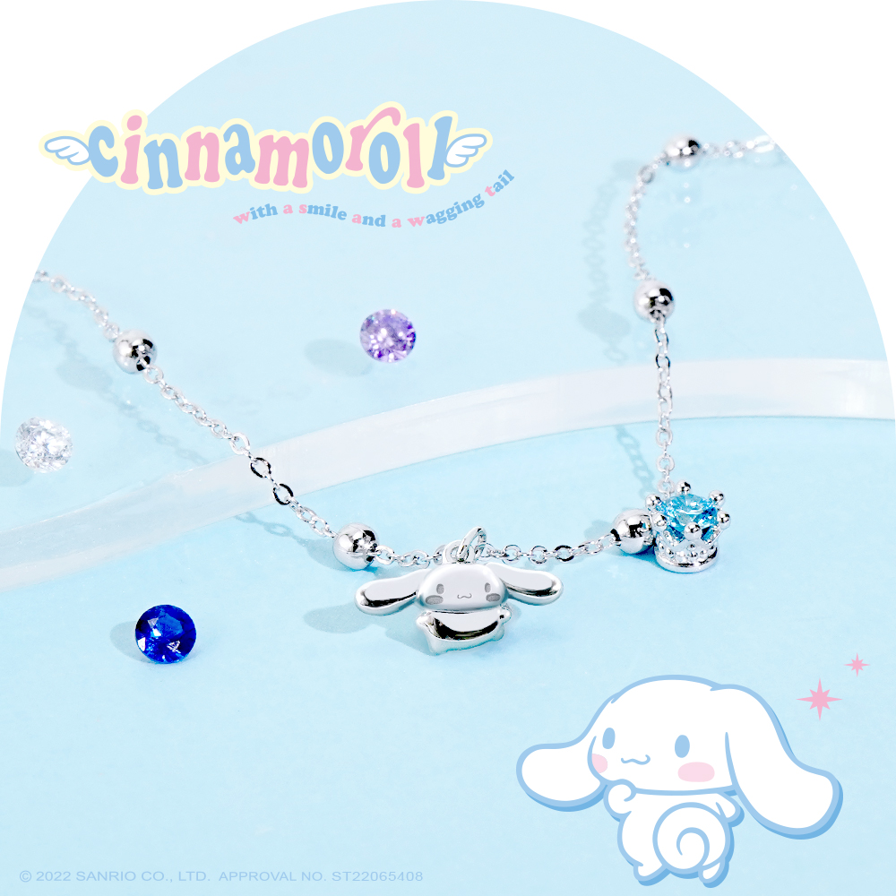 Sanrio大耳狗喜拿 Cinnamoroll & Me 誕生石925純銀手鍊,搭配天空藍誕生石設計。