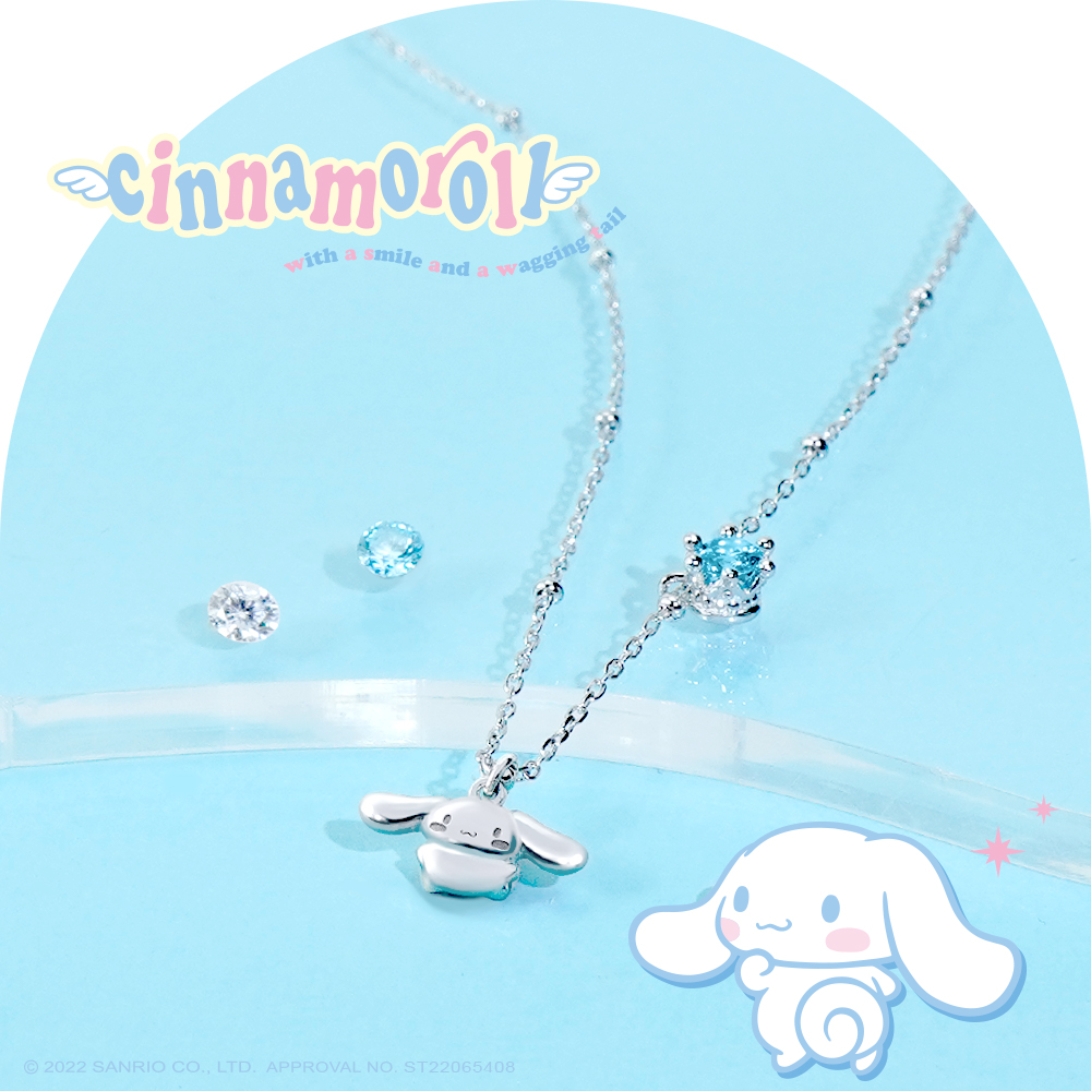 Sanrio大耳狗喜拿 Cinnamoroll & Me 誕生石925純銀項鍊,搭配天空藍誕生石設計。