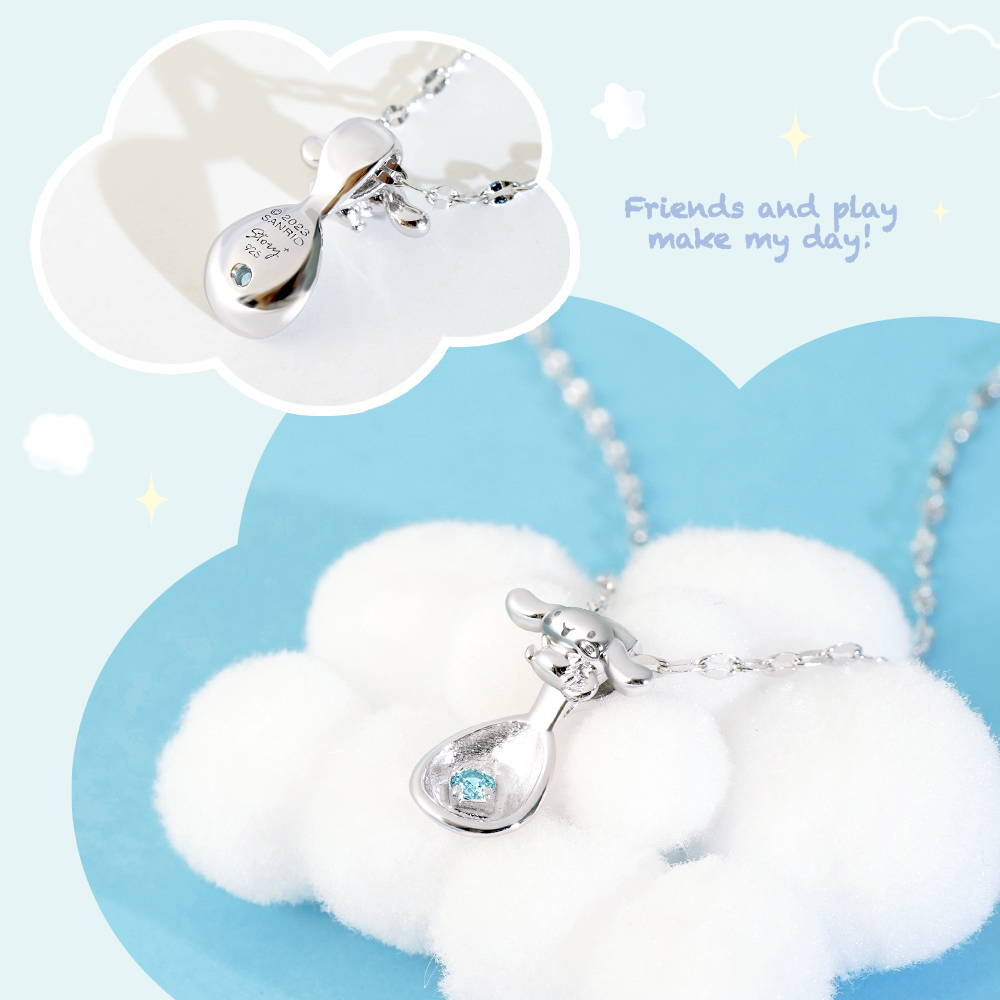 大耳狗 Cinnamoroll Silver Spoon 背面細節,刻印 Sanrio 正版授權標誌與誕生石設計。