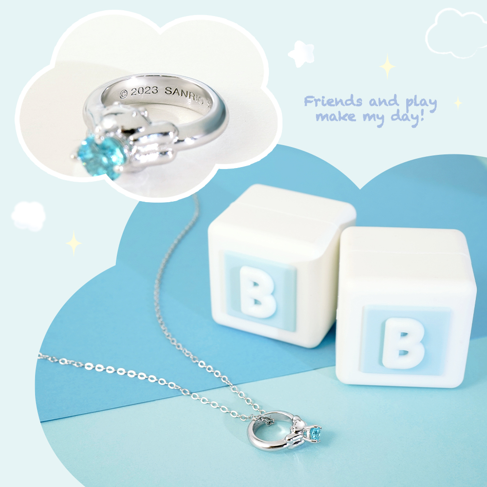 Baby Ring 純銀項鍊細節展示,大耳狗喜拿守護誕生石設計,象徵幸福陪伴。