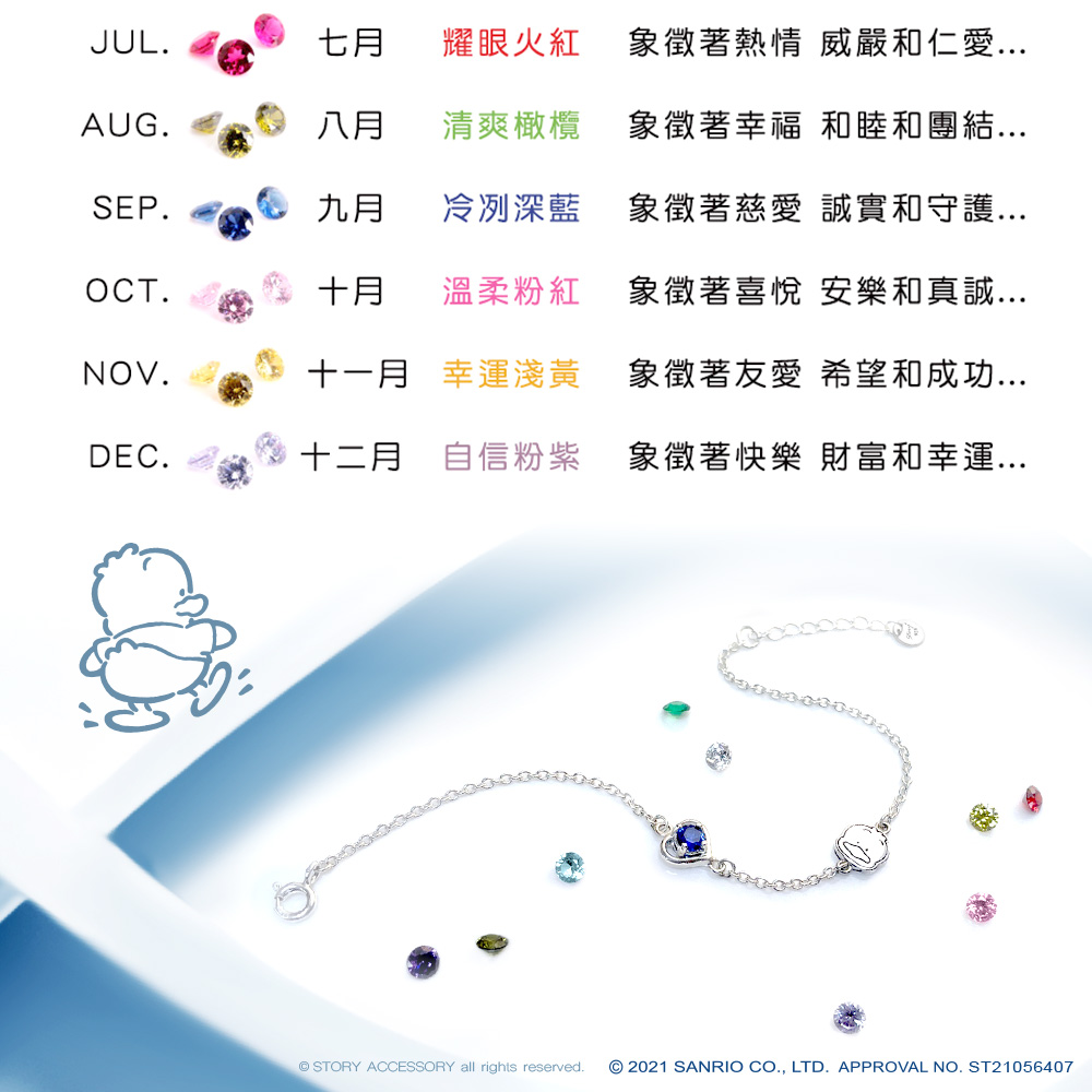 貝克鴨Pekkle誕生石系列 七月至十二月誕生石代表祝福與幸運寓意
