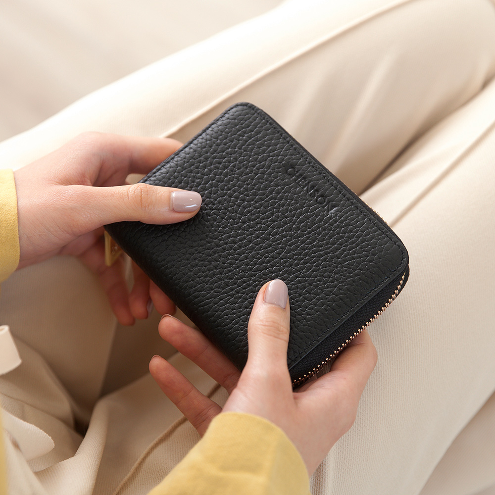 CHENSON真皮 6卡行照零錢夾零錢包 黑(W20205-3)