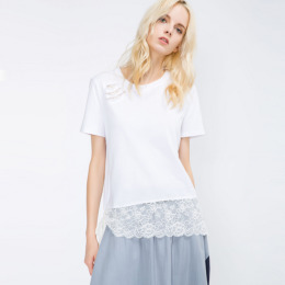 蕾絲拼接 歐風純棉圓領T恤 (2色) 蕾絲拼接 歐風純棉圓領T恤 (2色)
