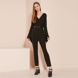 姊的時代穿搭 | 復古風 深V喇叭袖高腰修身連身褲 姊的時代穿搭 | 復古風 深V喇叭袖高腰修身連身褲