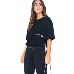 冷淡風 小心機撞色性格綁帶T恤上衣 冷淡風 小心機撞色性格綁帶T恤上衣