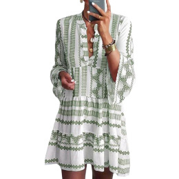 中長洋裝 時尚印花波西米亞連身裙女 中長洋裝 時尚印花波西米亞連身裙女