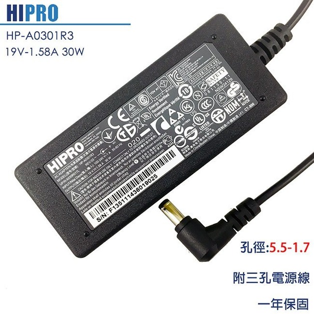 全新 ACER 原廠 HIPRO 19V 1.58A 30W 變壓器 HP-A0301R3 宏碁 AOD150 D150 AOA150 ZH9