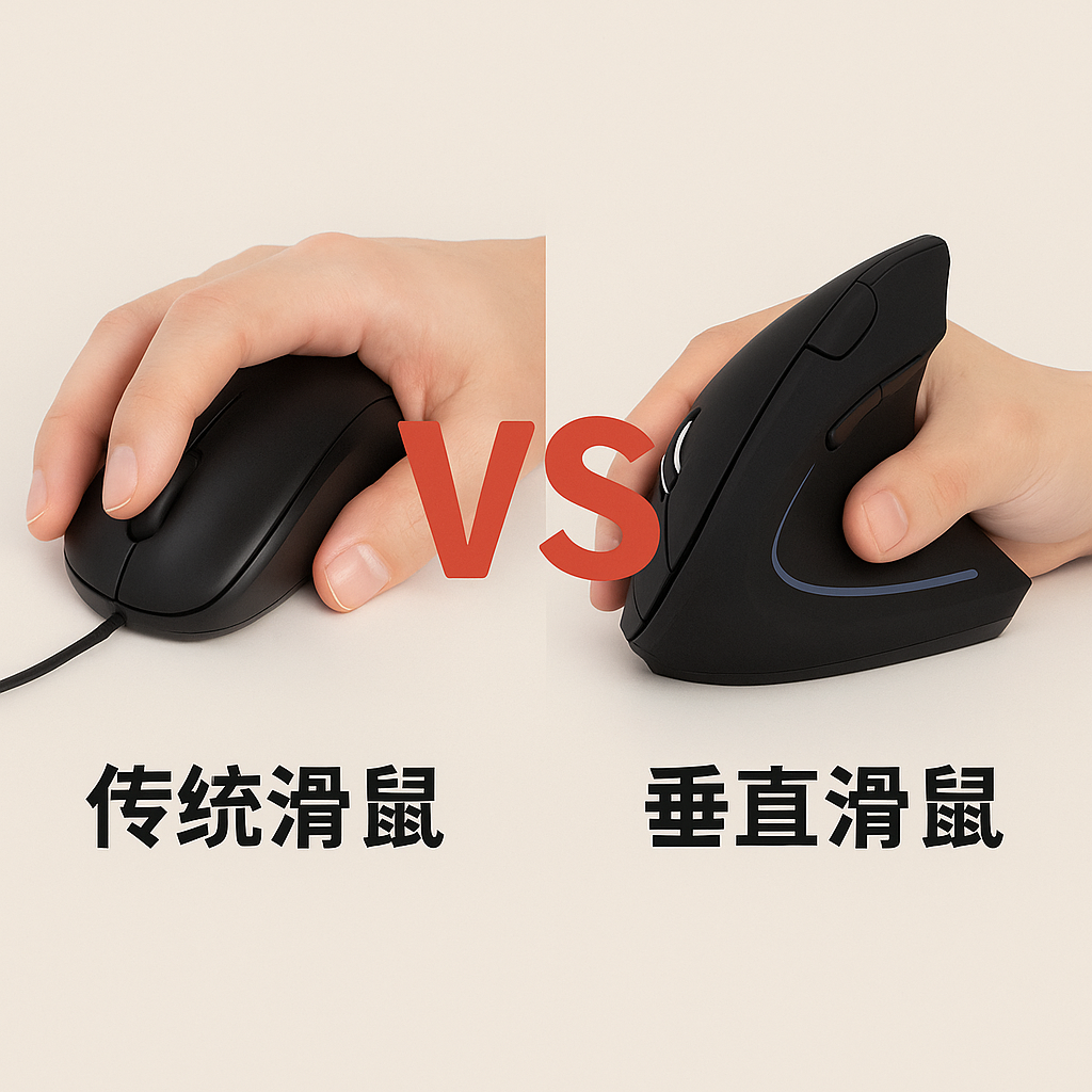 垂直滑鼠與傳統滑鼠手腕壓力對比圖