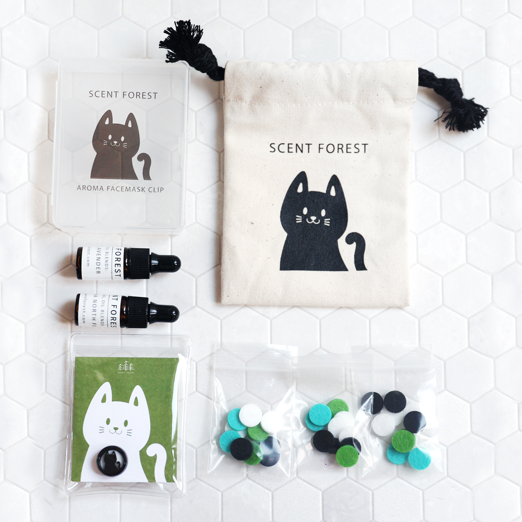 SCENT FOREST 香氛森林 - 金屬不鏽鋼香氛口罩釦 - 狗狗貓咪 收納盒組 棉布袋 精油瓶 北方森林 薰衣草