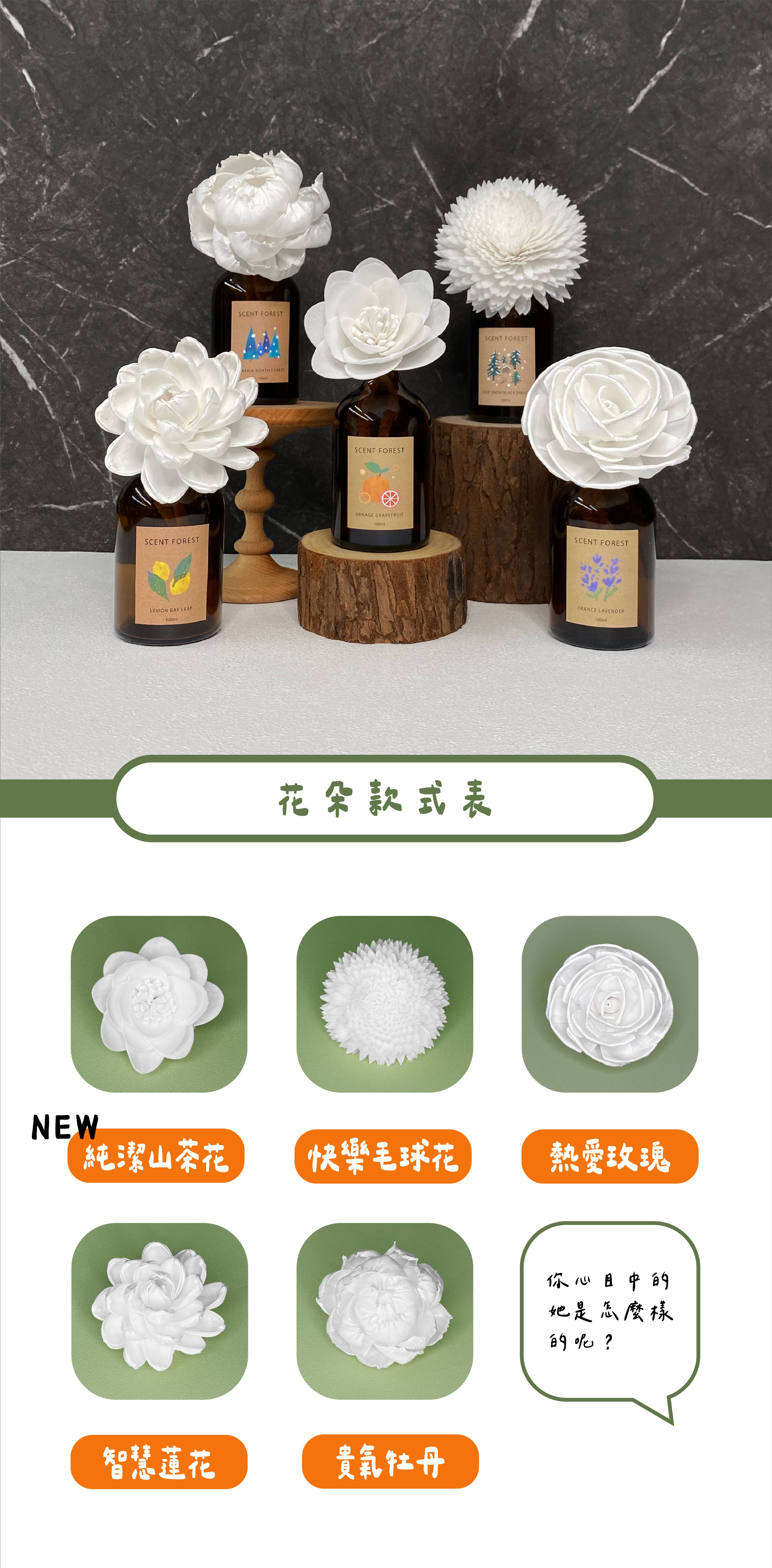 多款香氛花宮您自由挑選 蓮花、玫瑰花、毛球花、牡丹花、菊花、山茶花
