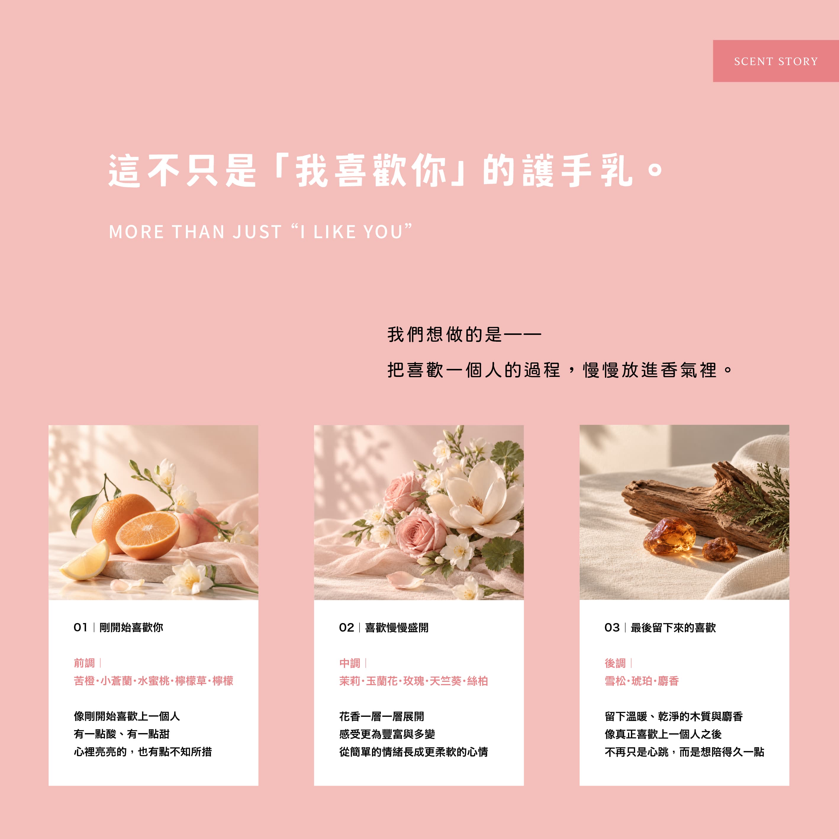 香氛森林 scent forest - 我喜歡你香氛護手身體乳,從心動的酸甜,走到花開,最後留下溫暖,做成適合每天使用的日常香氛保養。
