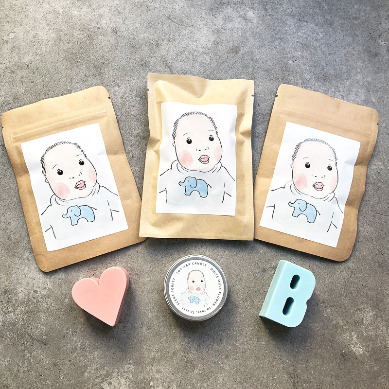 客製化插畫蠟燭與手工皂組 - 彌月禮盒 婚禮小物 企業禮贈品 客製化插圖