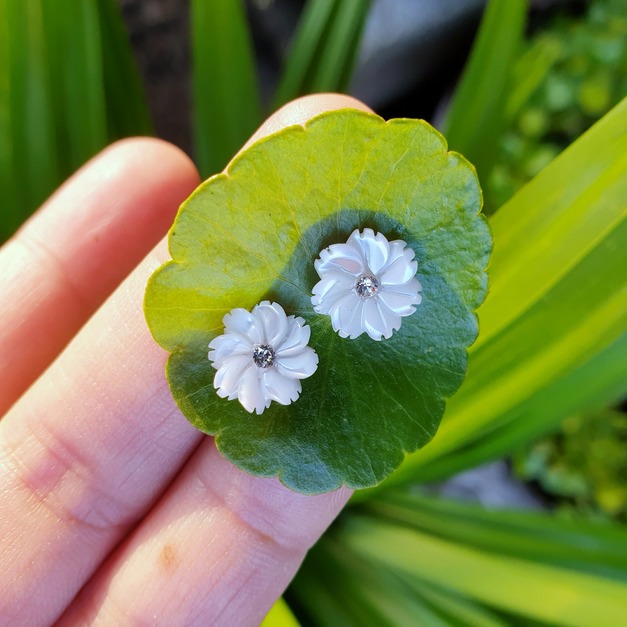 │蝶貝貝雕│奶油花耳針 │蝶貝貝雕│奶油花耳針