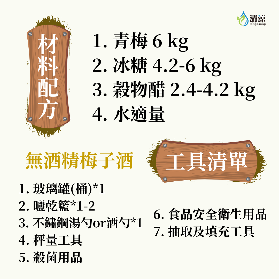 無酒精梅子酒材料、工具清單