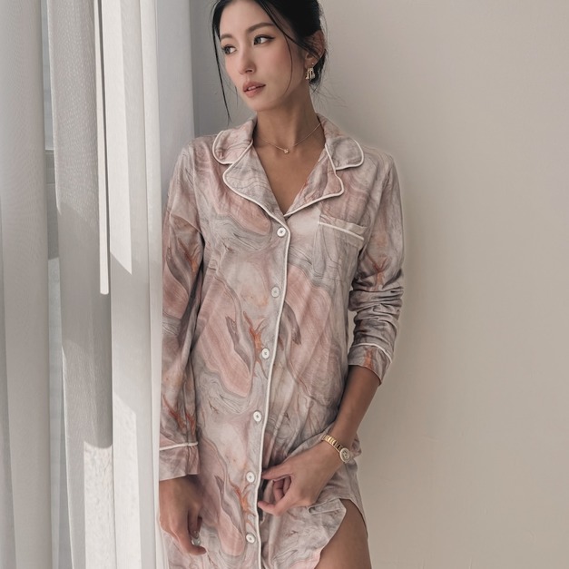 N6- Rosy Marble 大理石氣質長袖睡衣裙