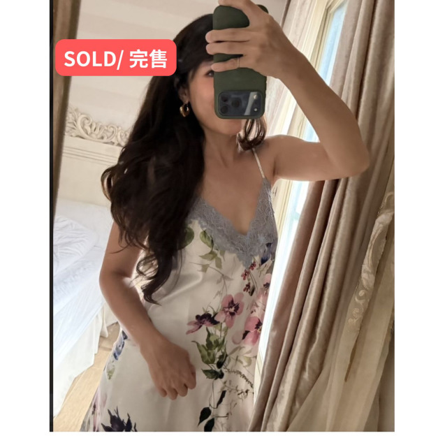 J10- Summer Loving珍珠光蕾絲花卉柔緞細肩帶睡衣裙- S J10- Summer Loving珍珠光蕾絲花卉柔緞細肩帶睡衣裙- S