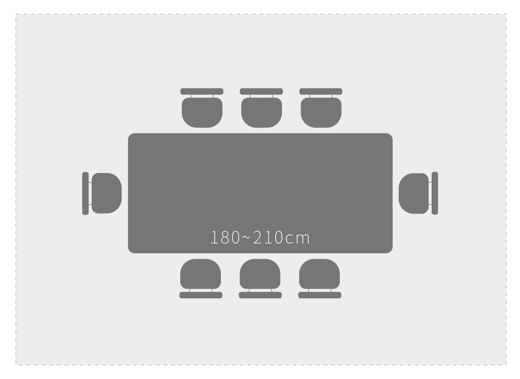 180~210公分餐桌示意 180~210公分餐桌可坐人數示意圖
