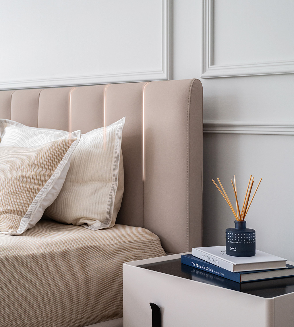 home bed鋼琴鍵線條設計 home bed訂製床架床頭版線條特寫