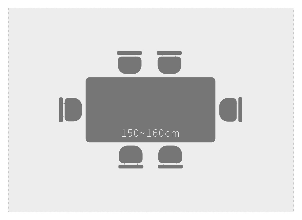 150~160公分餐桌示意 150~169公分餐桌可坐人數示意圖