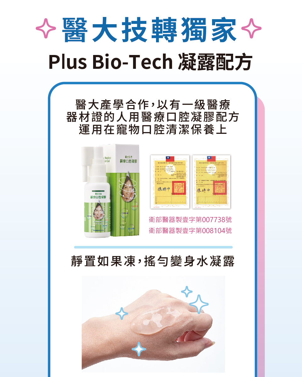 寵物潔牙,寵物口腔,潔牙凝露,醫大技轉,Plus Bio-Tech,醫療口腔