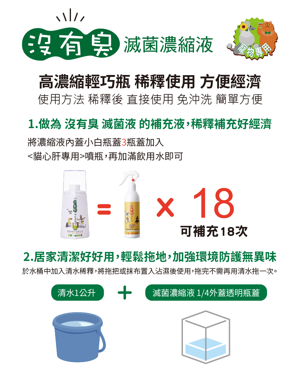 貓心肝,沒有臭滅菌液,除臭滅菌,寵物除臭,滅菌濃縮液,高濃縮輕巧瓶,稀釋使用,方便經濟