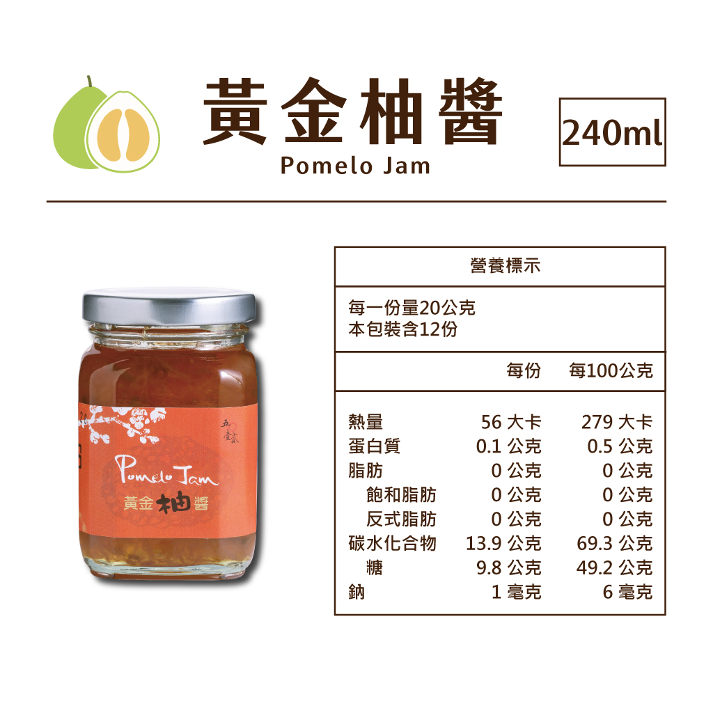 5012黃金柚醬營養標示