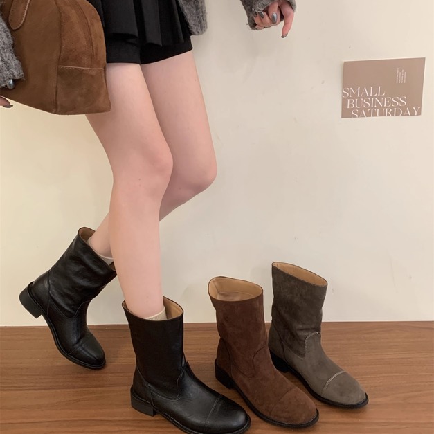 復古圓頭中筒靴 復古圓頭中筒靴
