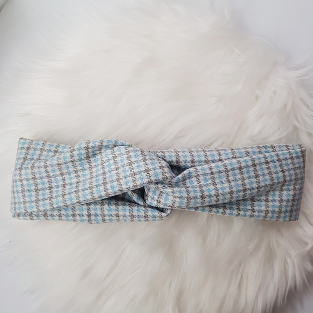 粉藍小格紋 毛料款 | 交叉鬆緊髮帶 粉藍小格紋 毛料款 | 交叉鬆緊髮帶